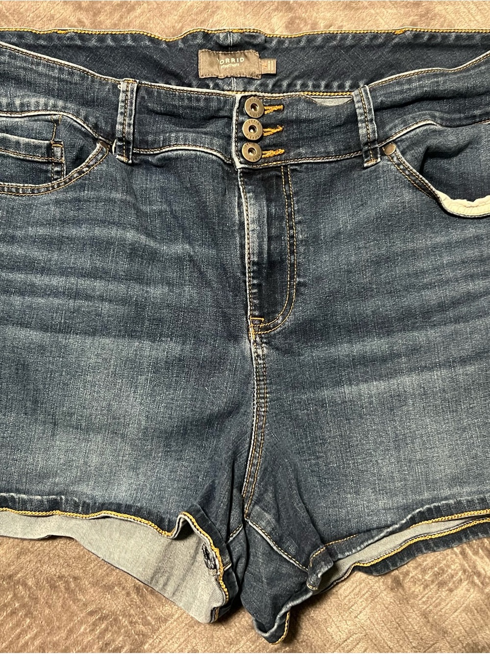 torrid Blue Washed Denim High-Rise Triple Button Shorts